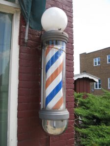 A blue, white and red barber pole in New Jersey