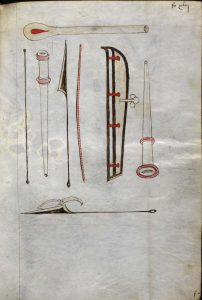 Medieval surgical instruments. From John of Arderne's book "Mirror of Phlebotomy & Practice of Surgery".