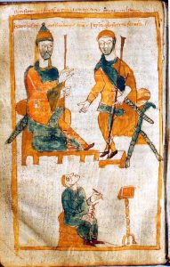 Charlemagne (left) and Pippin of Italy (right), 10th century copy of a lost original, which was made back between 829 and 836 in Fulda for Eberhard von Friaul