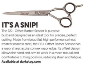 The Dark Stag DS+ Offset Barber Scissor featured in The Barber Magazine February 2019