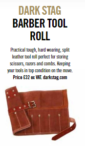 The Dark Stag Leather Barber Tool Roll featured in Modern Barber Magazine Jan-March edition