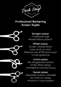 infographic detailing different types of hairdressing and barbering scissors